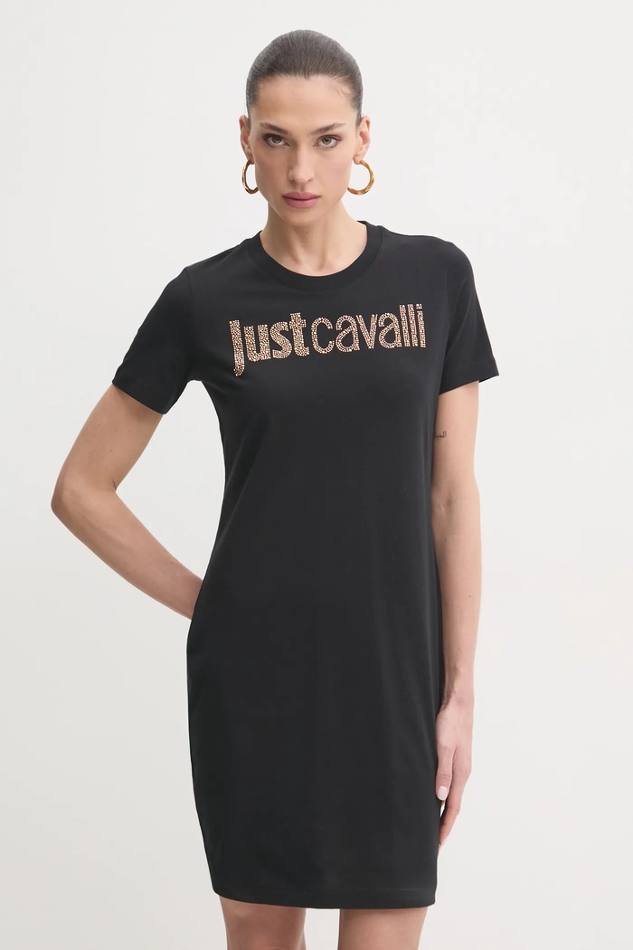 Just Cavalli sukienka bawełniana casual czarny 78PAOE15.CJ110