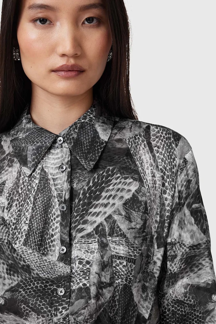 Рокля с коприна AllSaints LEYLA W081DC сив SS25