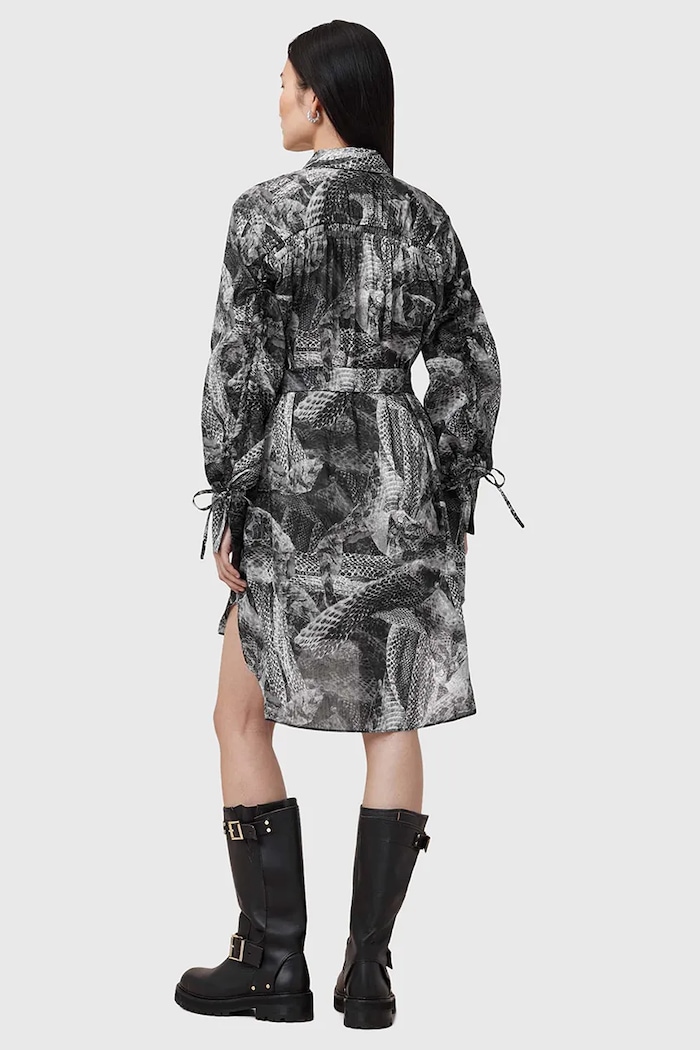 Рокля с коприна AllSaints LEYLA W081DC сив