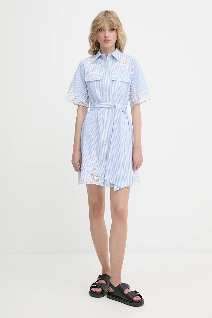 Bavlněné šaty Karl Lagerfeld A2W13009 modrá SS25