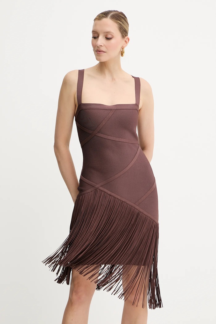 Šaty Herve Leger Josephine pletenina hnedá FRI8513807