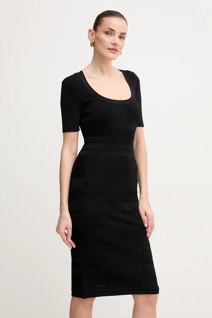 Obleka Herve Leger Marianne Z elastanom črna MSB8518700