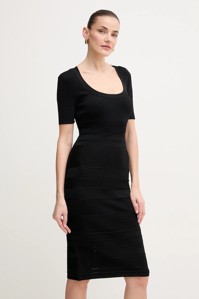 Obleka Herve Leger Marianne Z elastanom črna MSB8518700