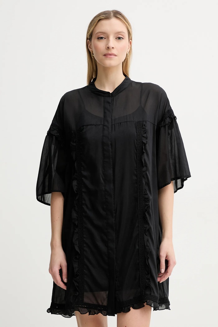 ISABELLE BLANCHE rochie din amestec de mătase fixat negru IS25SS.A078.T018