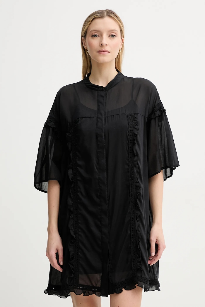 ISABELLE BLANCHE rochie din amestec de mătase fixat negru IS25SS.A078.T018