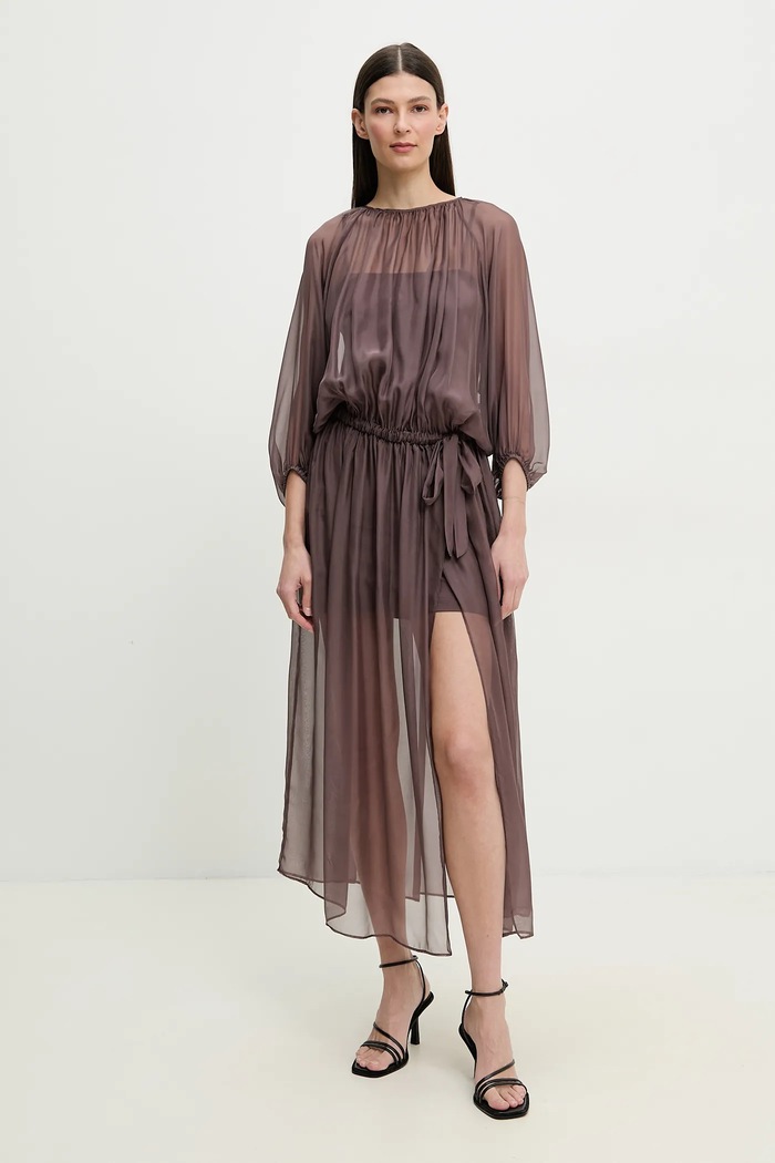 Hedvábné šaty ISABELLE BLANCHE maxi hnědá IS25SS.A033.T024
