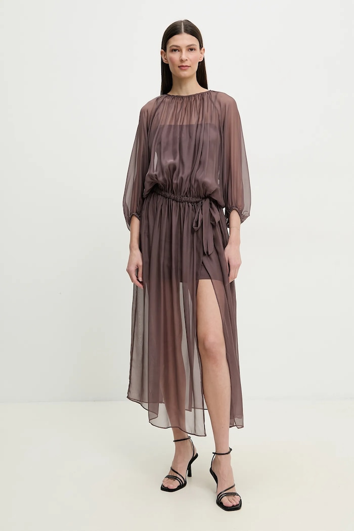 Hedvábné šaty ISABELLE BLANCHE maxi hnědá IS25SS.A033.T024