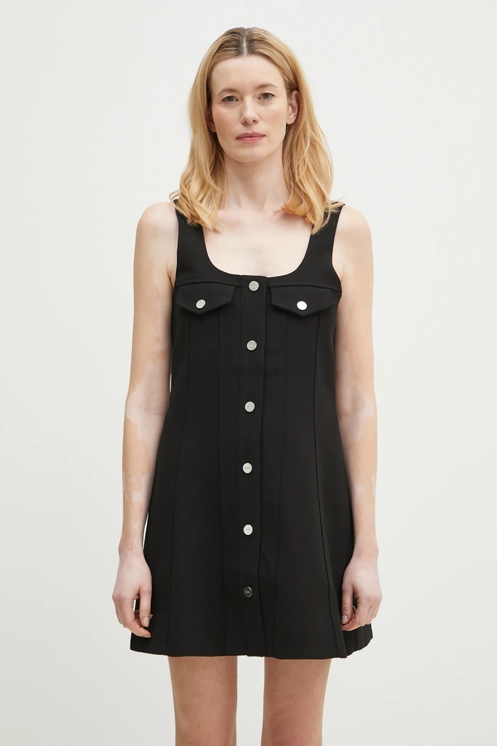 GANNI sukienka Bonded Crepe Mini okrągły czarny W0187