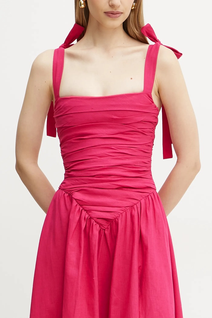 Bardot rochie din in roz 59877DB