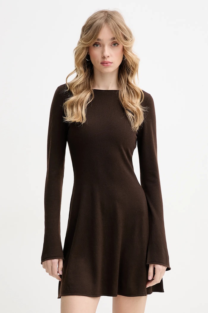 FROM FUTURE rochie din lână mini maro WRO02683