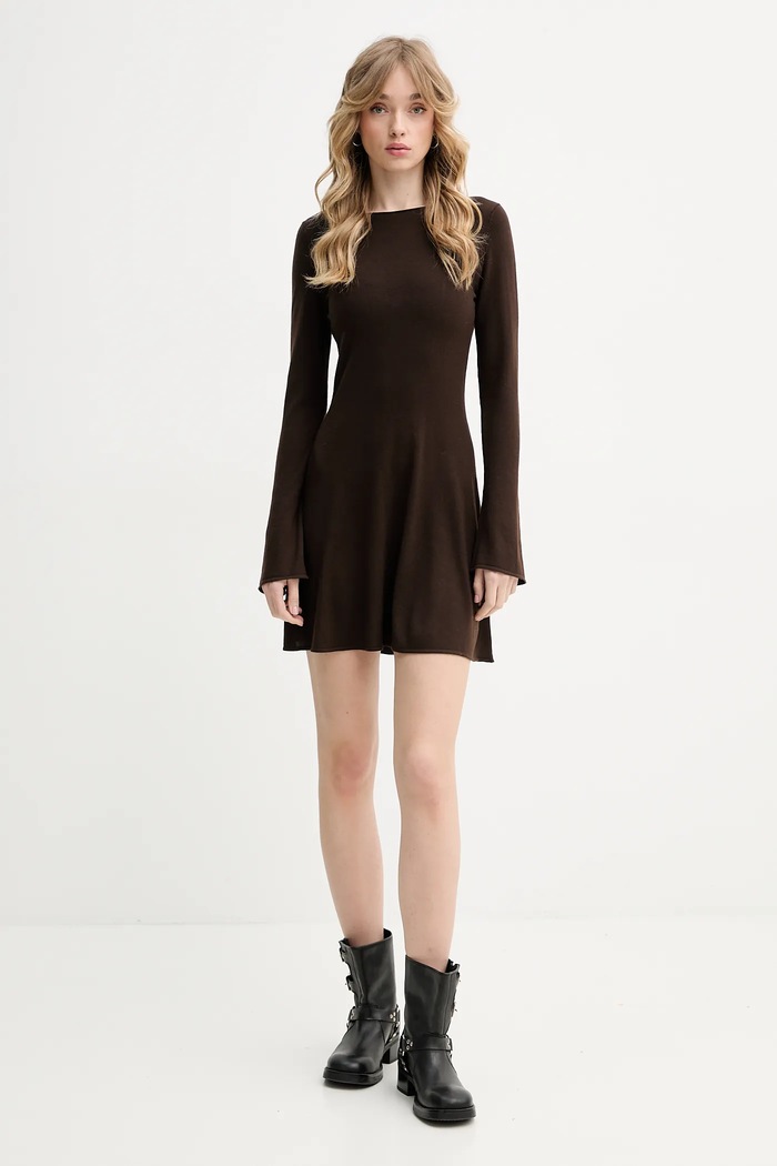 FROM FUTURE rochie din lână WRO02683 maro SS25