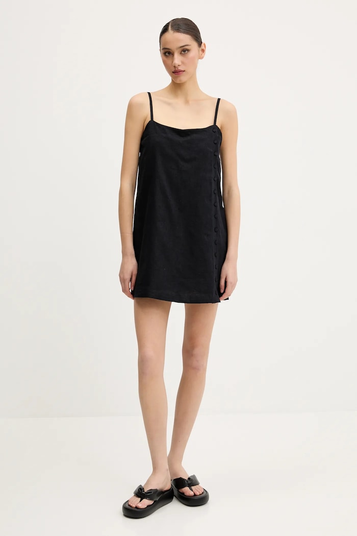 Ľanové šaty Abercrombie & Fitch KI159.5572.900 čierna SS25
