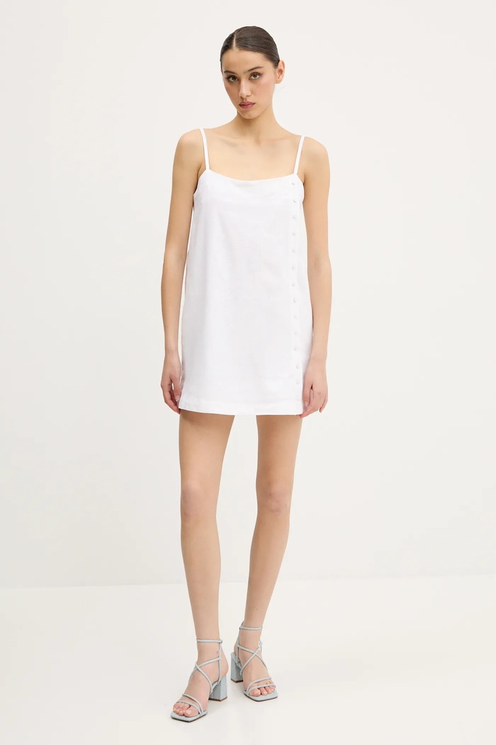Lněné šaty Abercrombie & Fitch KI159.5696.100 béžová SS25