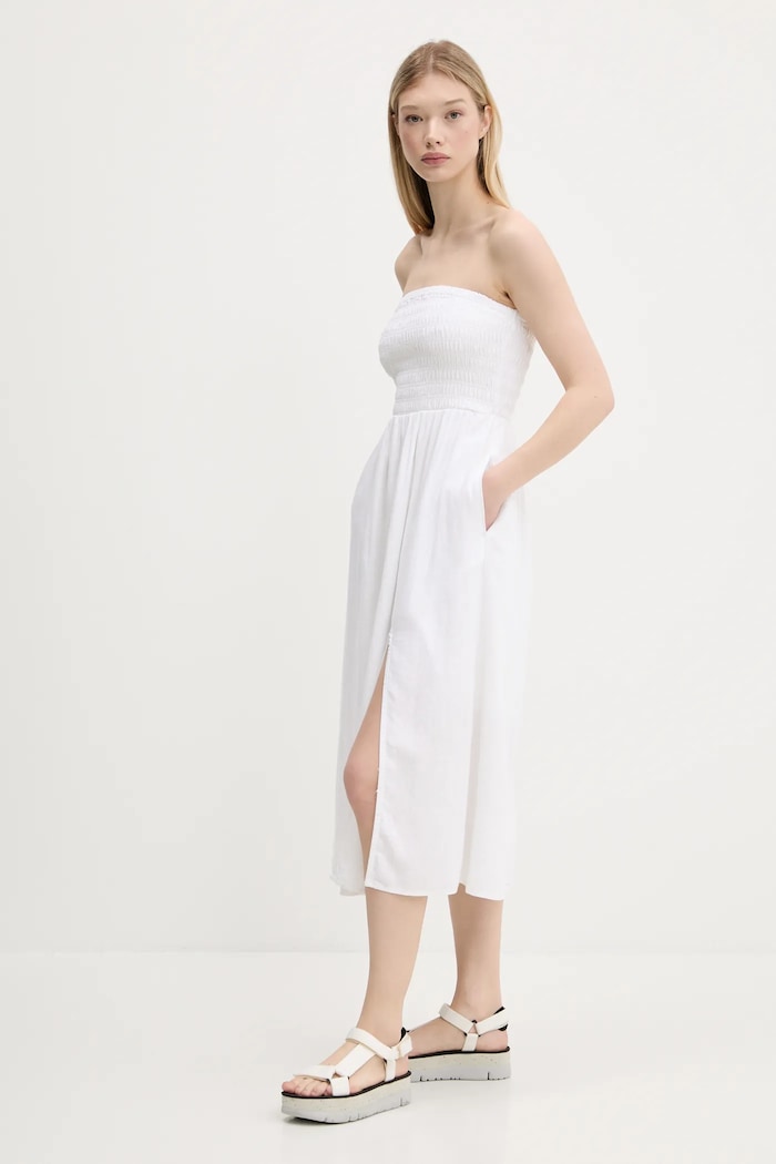 Λινό φόρεμα Hollister Co. KI359.1209.100 λευκό SS25