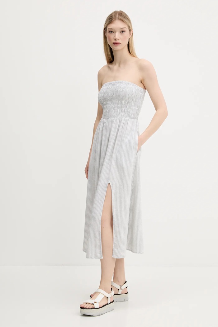 Lněné šaty Hollister Co. KI359.1209.104 šedá SS25