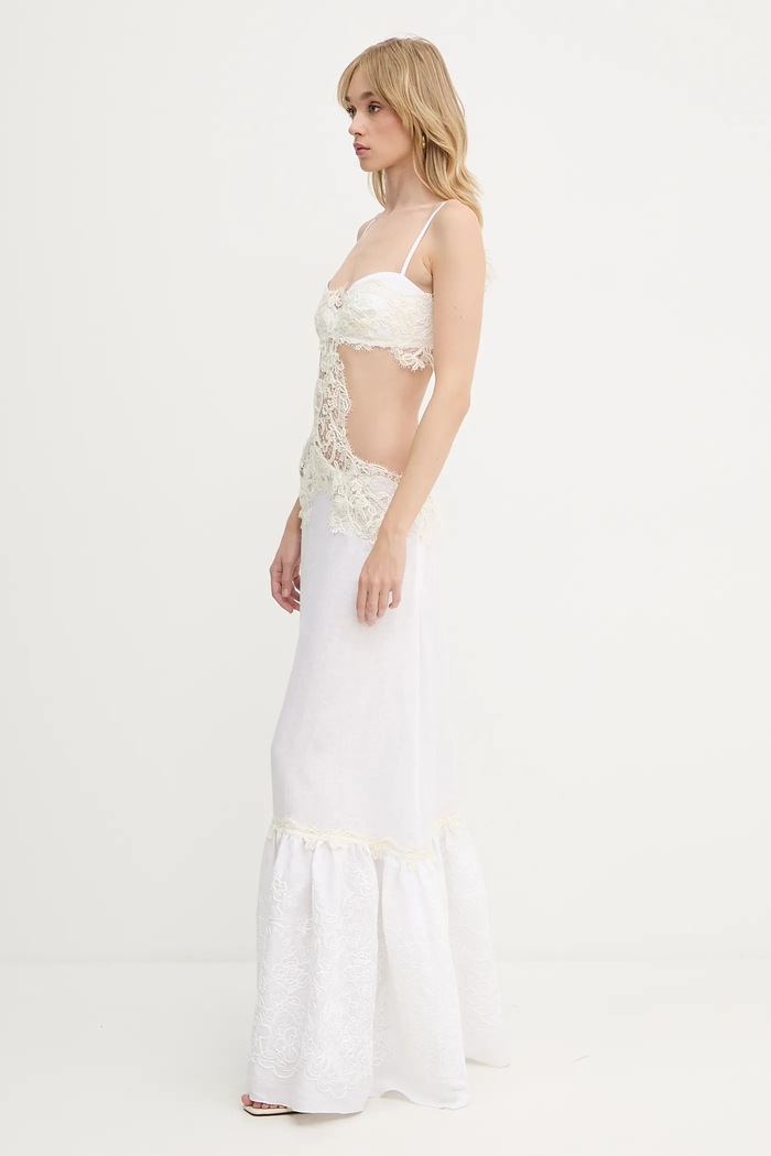 Šaty s příměsí lnu Ermanno Scervino LIFE D464Q629NZB bílá SS25