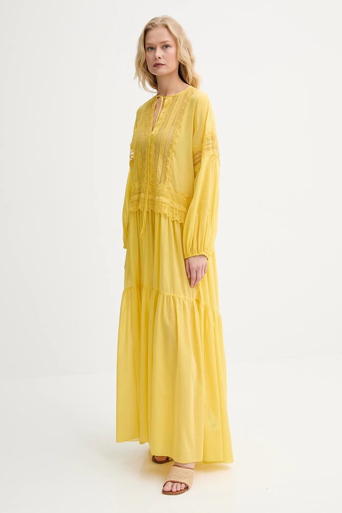Ermanno Scervino LIFE selyemkeverékes ruha D464Q620RUQ sárga SS25