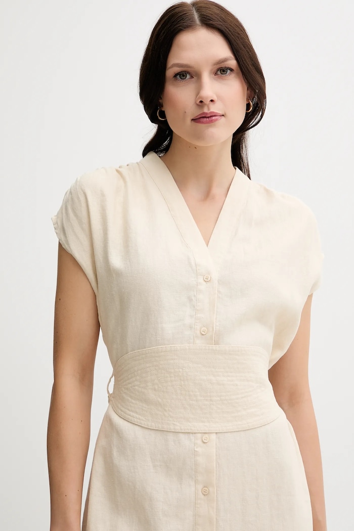 Lanena obleka Pedro del Hierro bež 3819821