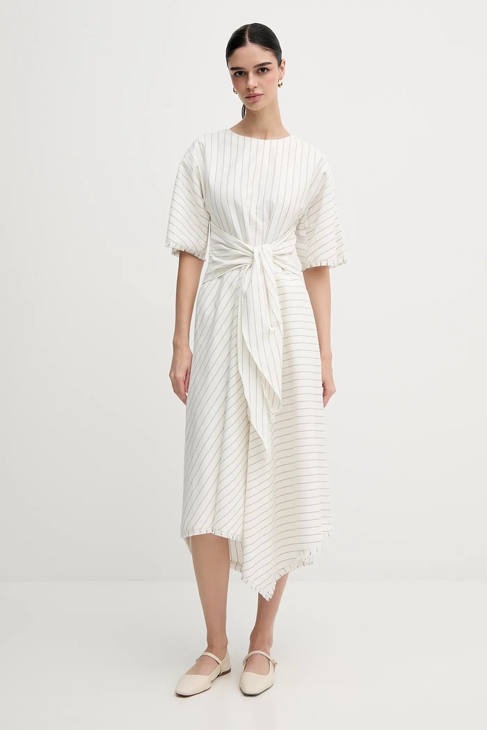 Haljina s dodatkom lana Pedro del Hierro casual bež 3819817