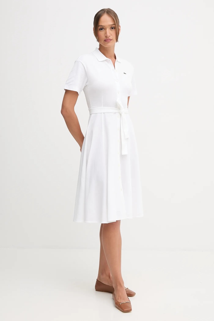 Lacoste rochie de vară din bumbac EF9621 alb SS26