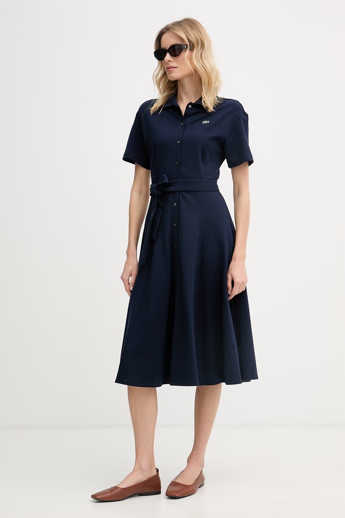 Lacoste Poletna obleka bombažna EF9621 mornarsko modra SS26