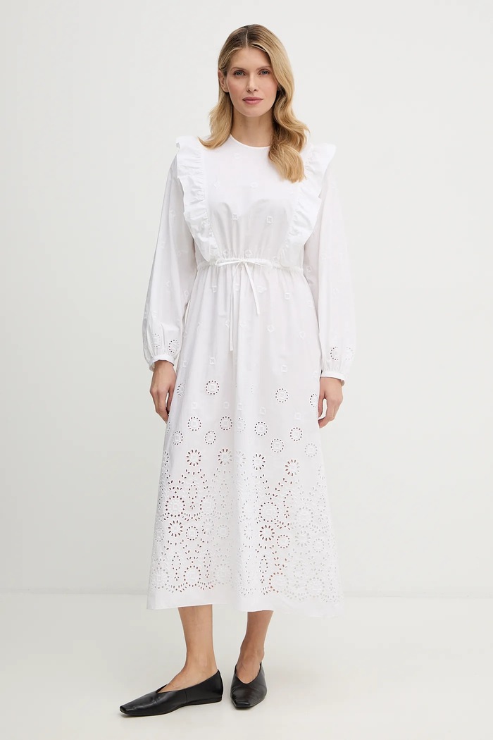 Bavlněné šaty A.P.C. Robe Ginger midi bílá COHFF.F35154