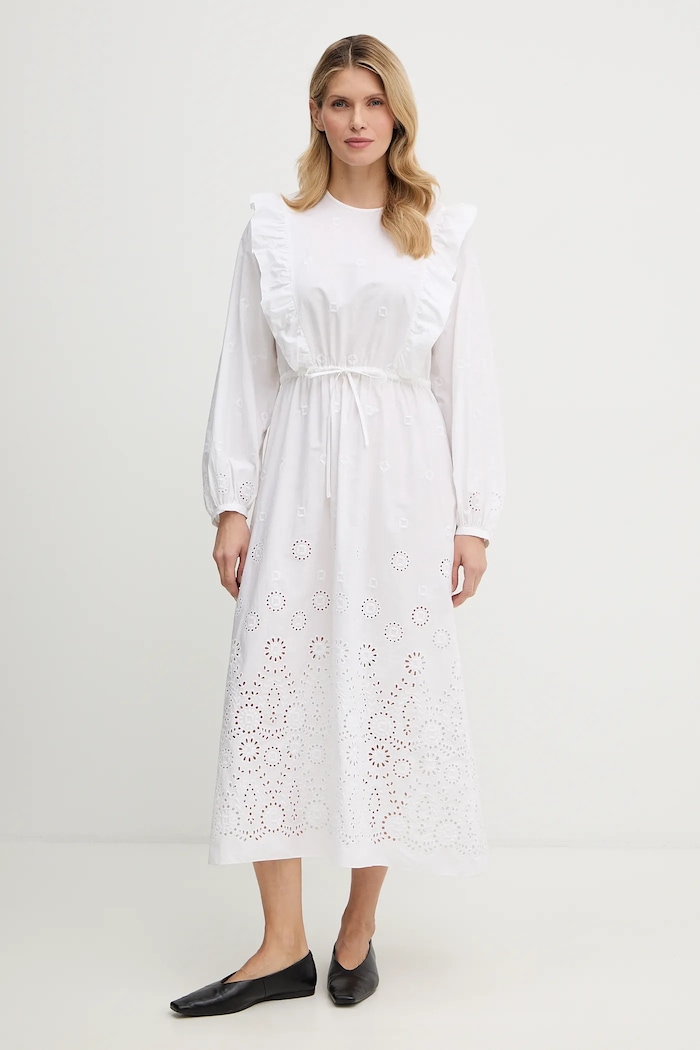 Bavlněné šaty A.P.C. Robe Ginger midi bílá COHFF.F35154