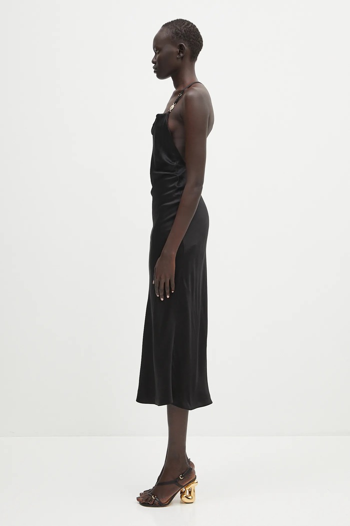 Marine Serre vestito Satin Slip WDR302B.CWOV0056 nero SS25