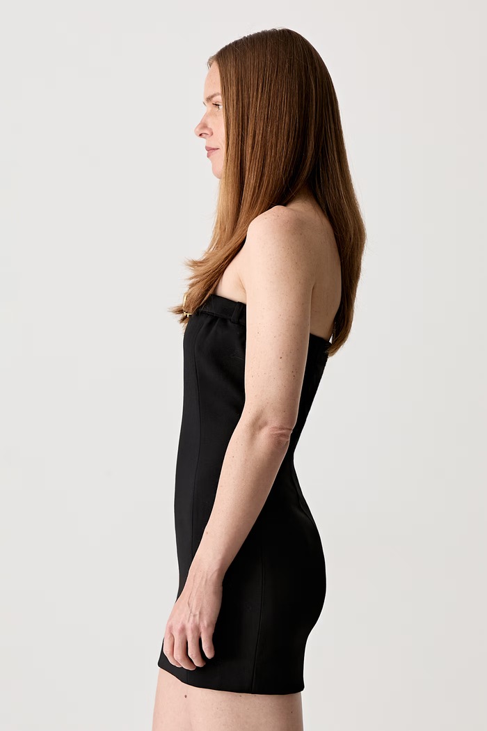 Marine Serre Virgin Wool Twill Chest Belt priliehavé šaty hladké vlnené WDR355A.RWOV0001 čierna SS25