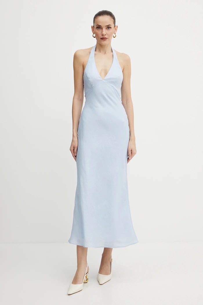 Bardot rochie din in midi albastru 59780DB