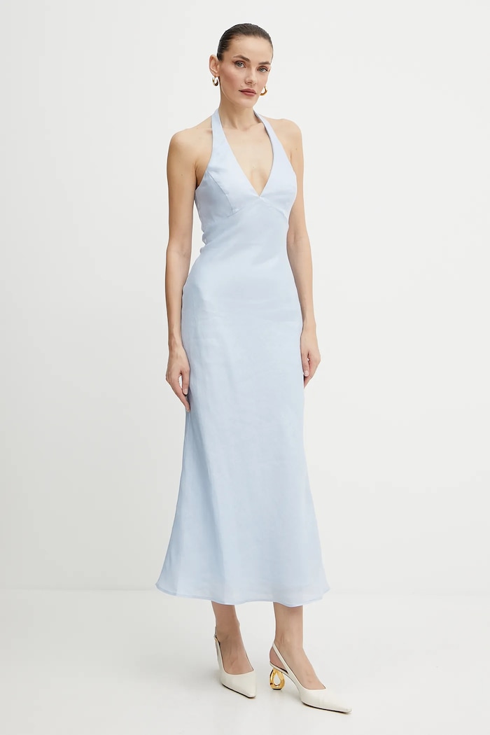 Bardot rochie din in 59780DB albastru SS25