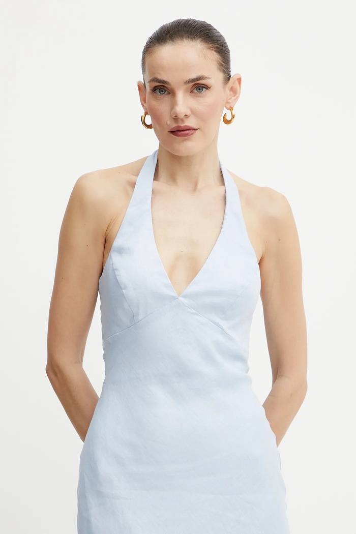 Bardot rochie din in albastru 59780DB