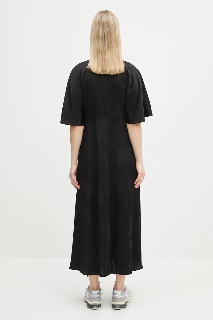 Odzież GANNI sukienka Fluid Satin Jacquard Slit Long W0255 czarny