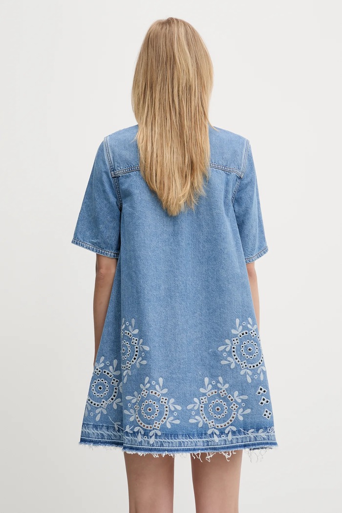 Oblečení Džínové šaty GANNI Broderie Anglaise Denim Mini J1694 modrá