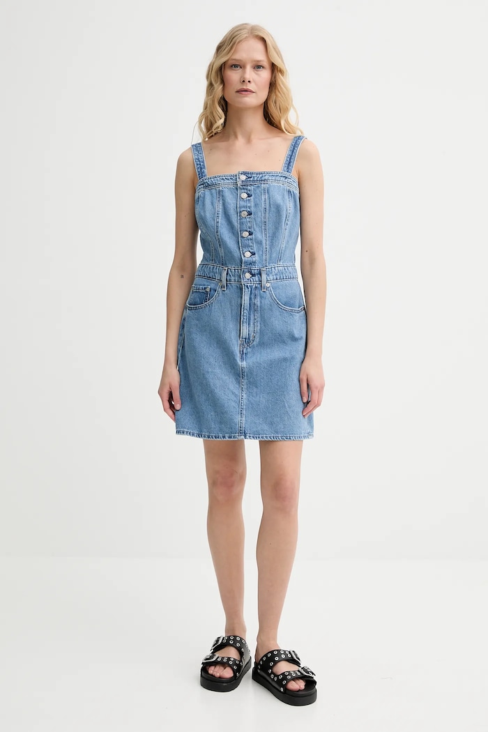 Levi's ruha ICONIC BUTTON THRU DRESS 001WE kék SS25