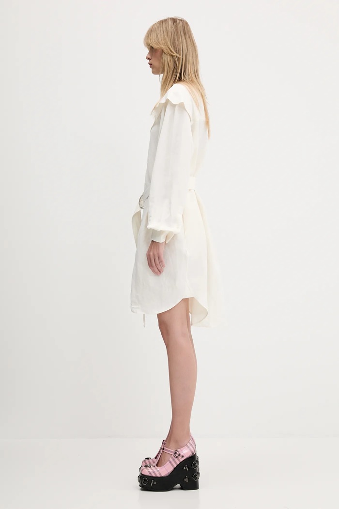Šaty s příměsí lnu JW Anderson Cape Shoulder Drape DR0474.PG1690.002 béžová SS25