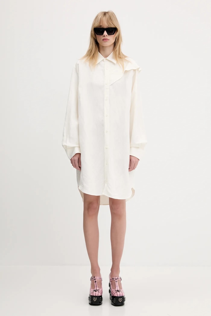Šaty s příměsí lnu JW Anderson Cape Shoulder Drape DR0474.PG1690.002