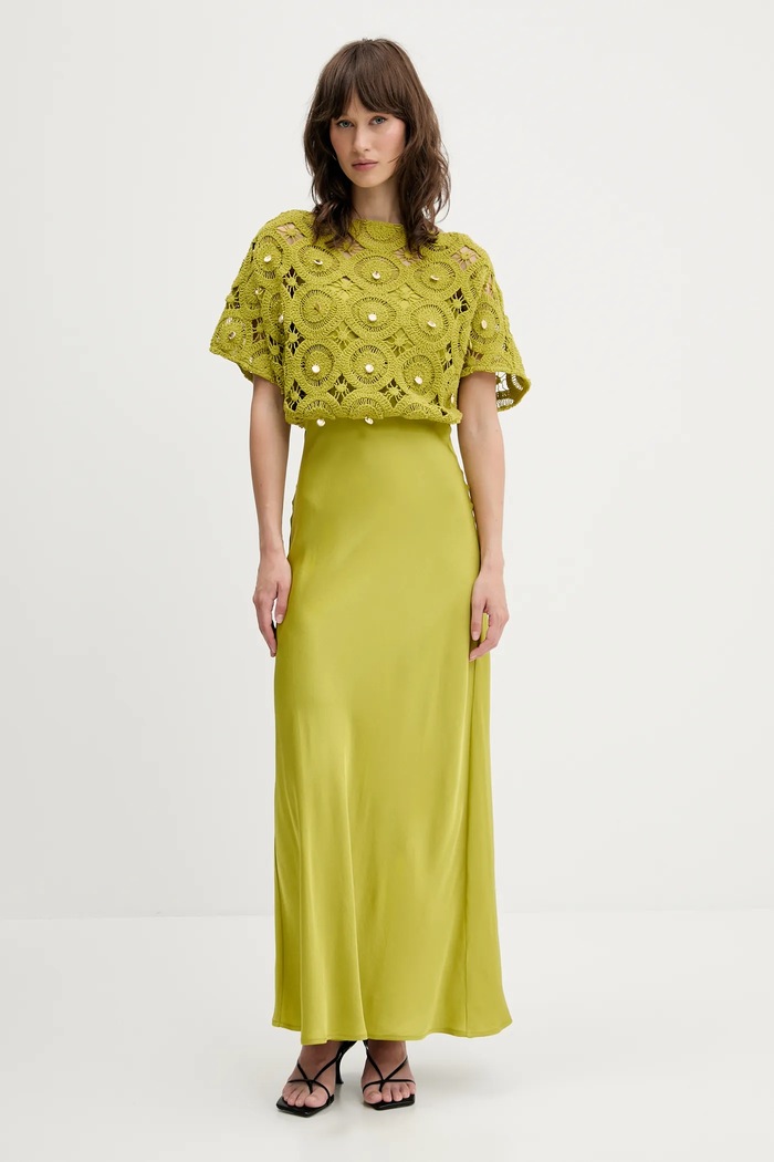 Never Fully Dressed rochie din amestec de lână maxi verde NFDDR2124