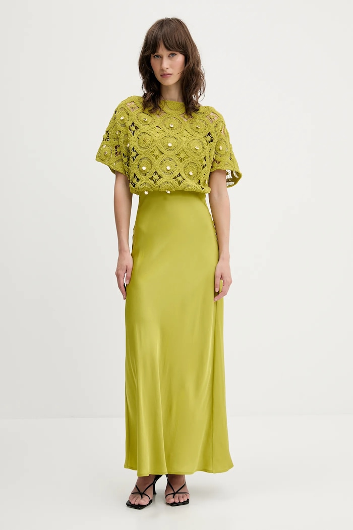 Never Fully Dressed rochie din amestec de lână maxi verde NFDDR2124