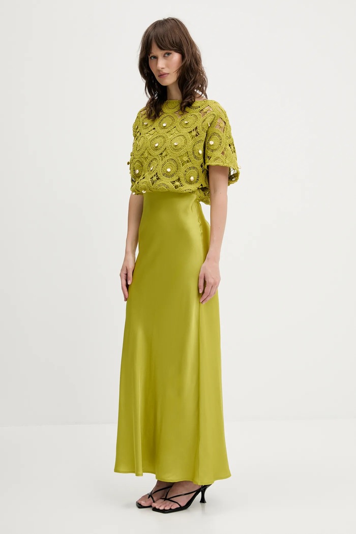Never Fully Dressed rochie din amestec de lână NFDDR2124 verde SS25
