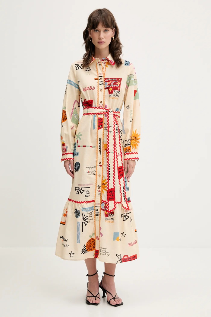 Never Fully Dressed rochie din amestec de in fixat bej NFDDR2060