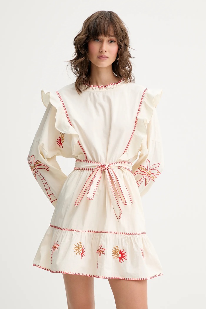 Never Fully Dressed rochie din bumbac mini bej NFDDR1964