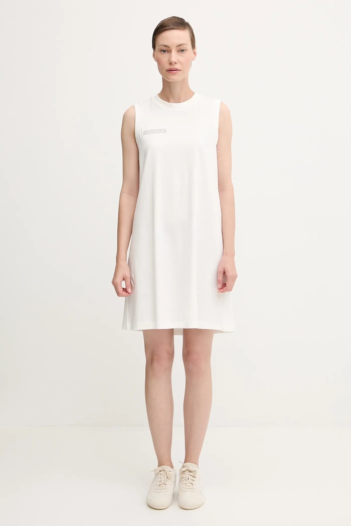 Βαμβακερό φόρεμα Pangaia Midweight Short Dress βαμβάκι λευκό 10002555