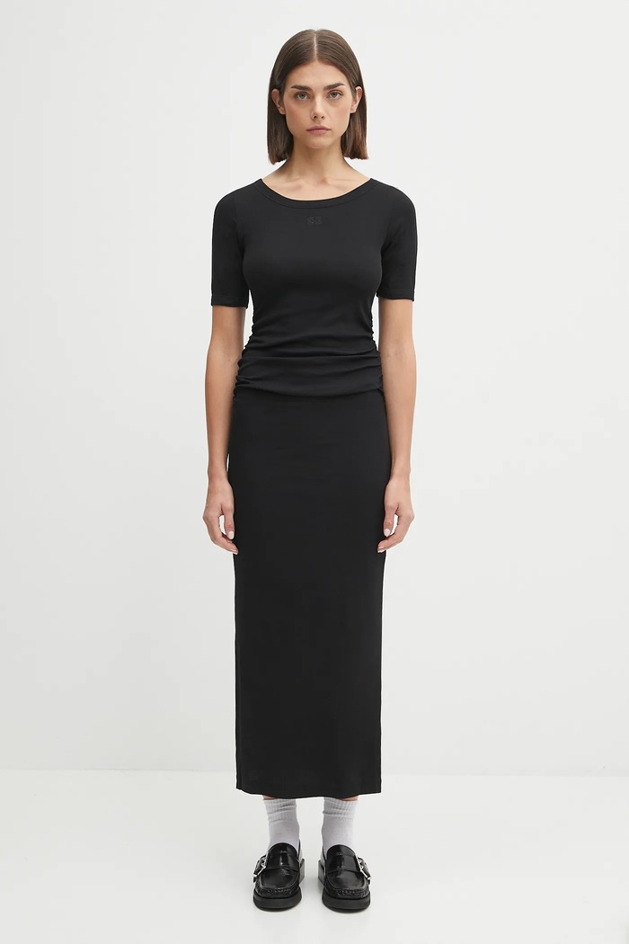 GANNI sukienka Soft Cotton Rib okrągły czarny T4146