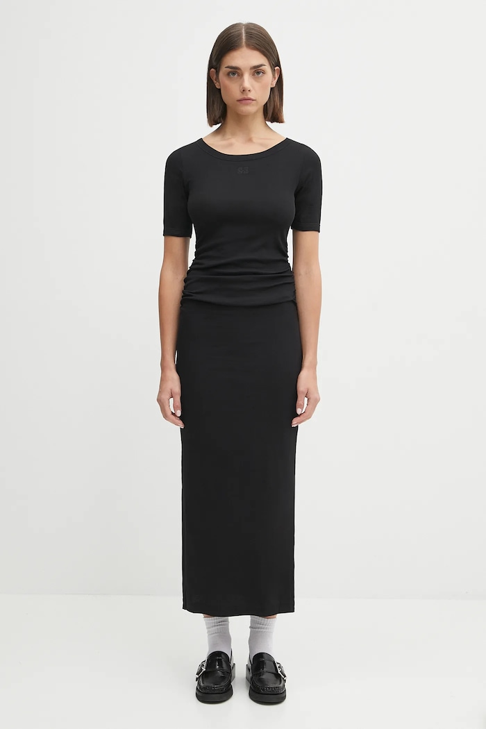 GANNI sukienka Soft Cotton Rib okrągły czarny T4146