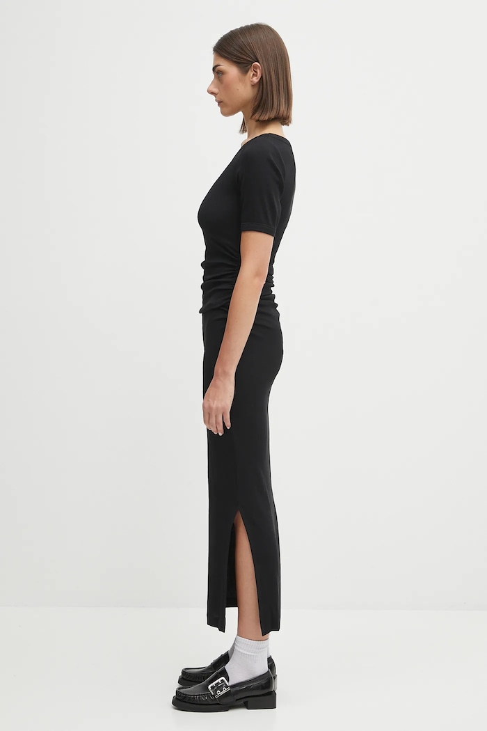 GANNI sukienka Soft Cotton Rib T4146 czarny SS25