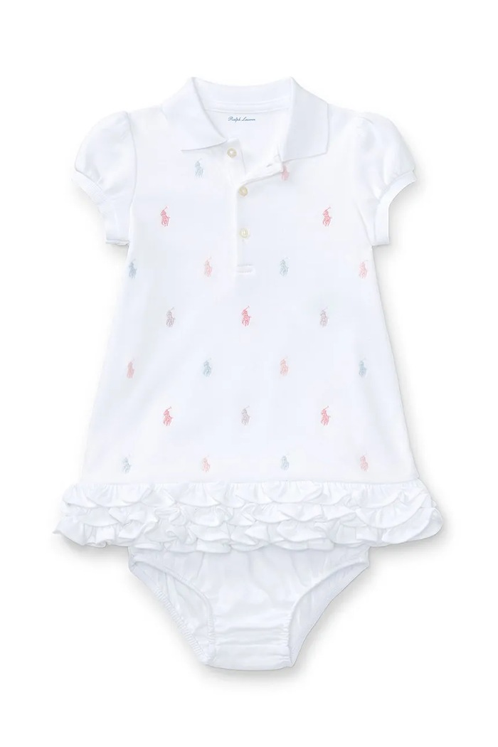 Pamučna haljina za bebe Polo Ralph Lauren pletivo bijela 310676237002