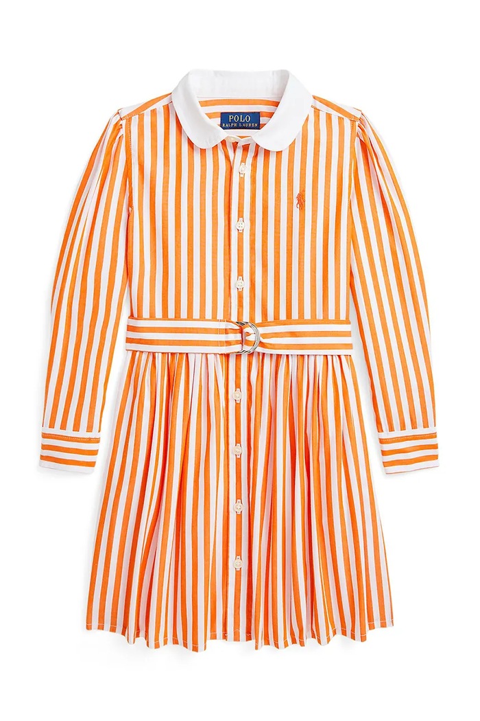 Polo Ralph Lauren Παιδικό βαμβακερό φόρεμα Polo Ralph Lauren πορτοκαλί 312957443002