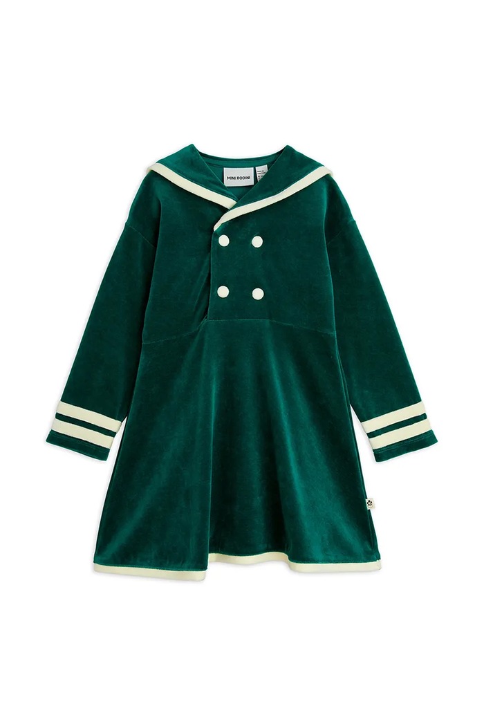 Dětské bavlněné šaty Mini Rodini Sailor 2515010975 zelená SS25