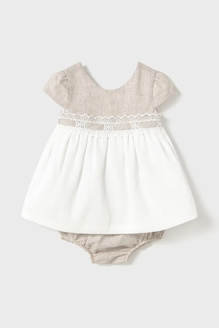 Mayoral Newborn sukienka niemowlęca z domieszką lnu 1857.2H.Newborn.PPYH biały SS25